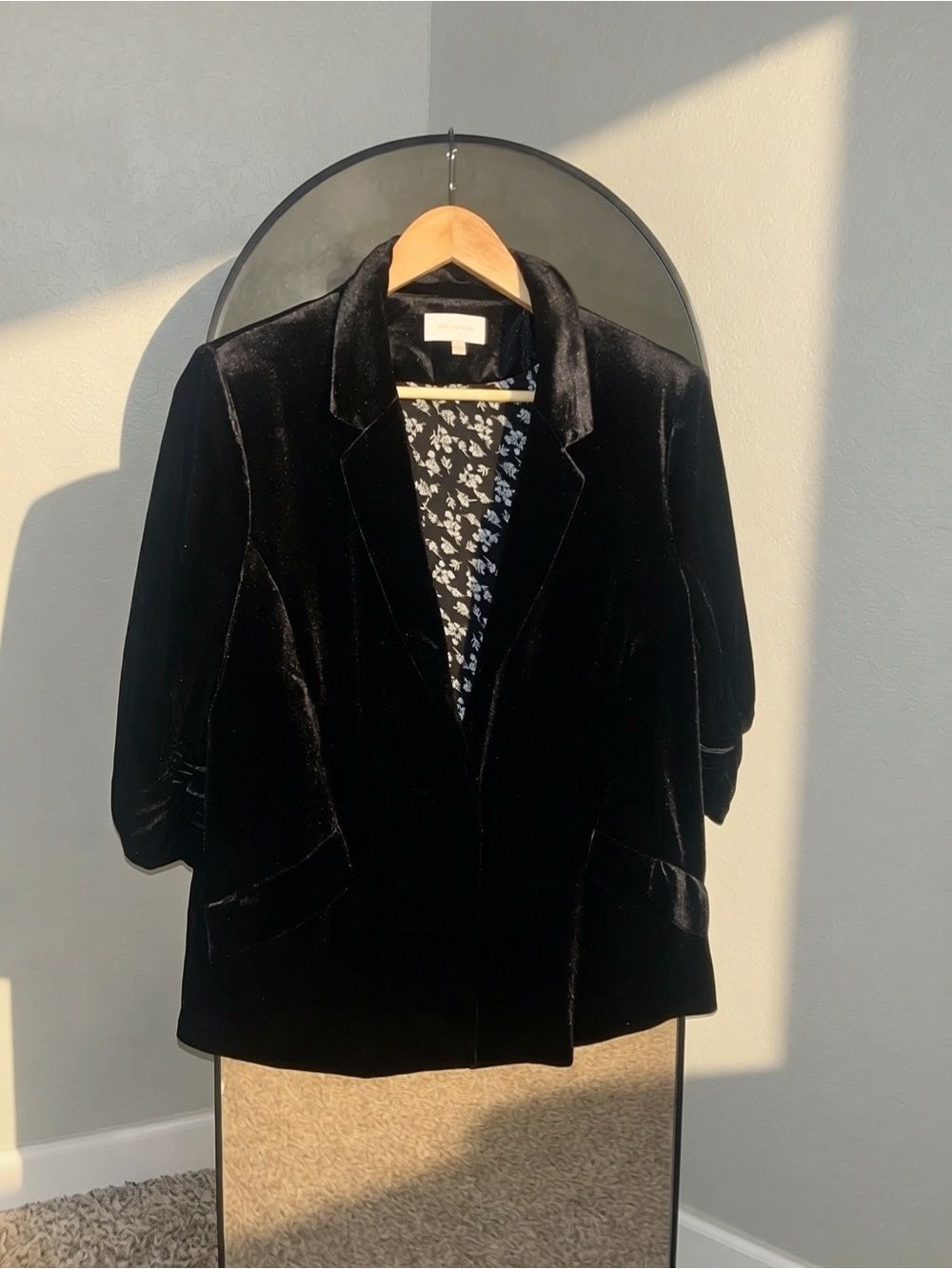 Skies Are Blue Black Velvet Blazer with Floral Lining